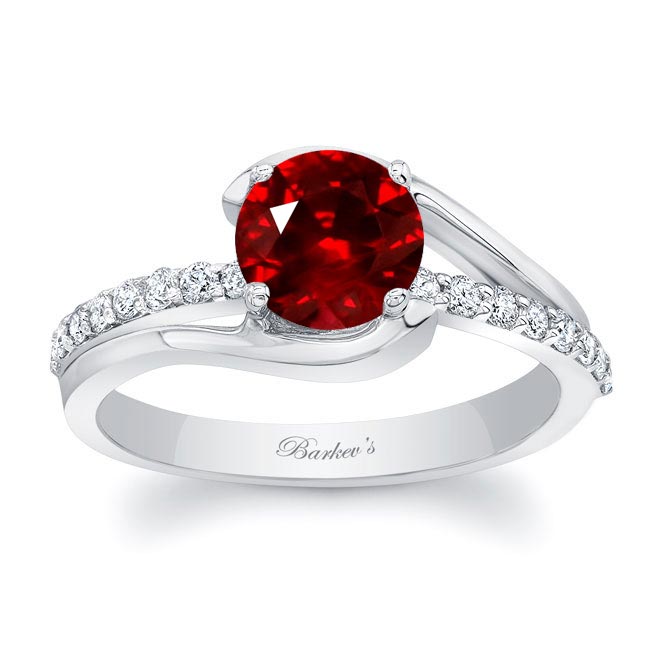 White Gold Simple 1 Carat Round Lab Ruby And Diamond Ring