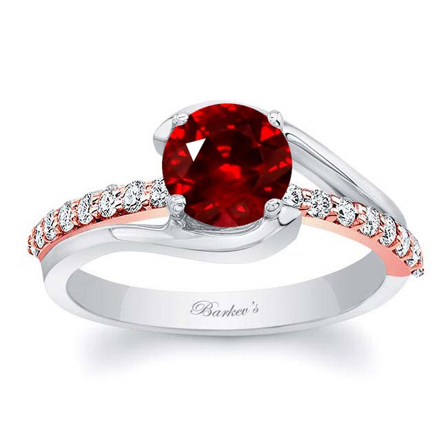 White Rose Gold Simple 1 Carat Round Lab Ruby And Diamond Ring