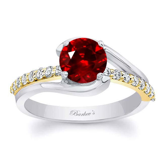 White Yellow Gold Simple 1 Carat Round Ruby And Diamond Ring