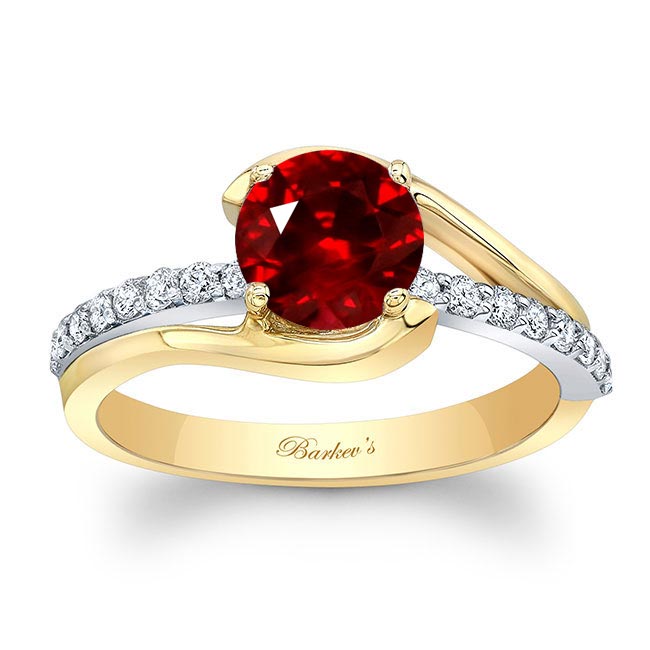 Yellow Gold Simple 1 Carat Round Lab Ruby And Diamond Ring