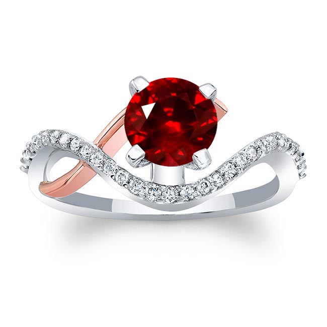 White Rose Gold Curved Ruby And Diamond Wedding Ring