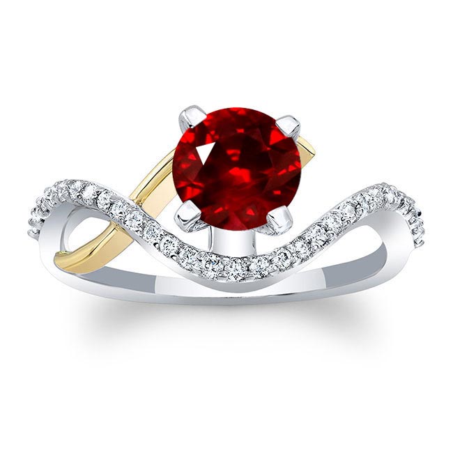 White Yellow Gold Curved Ruby And Diamond Wedding Ring