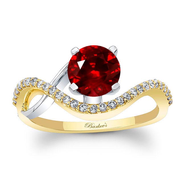 Yellow Gold Curved Ruby And Diamond Wedding Ring