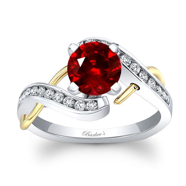 White Yellow Gold Lab Grown Ruby And Diamond Channel Ring