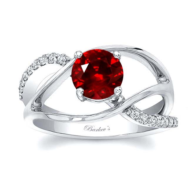 White Gold Open Shank Ruby And Diamond Ring