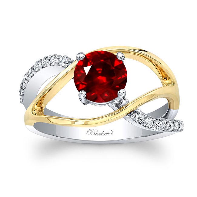 White Yellow Gold Open Shank Lab Ruby And Diamond Ring