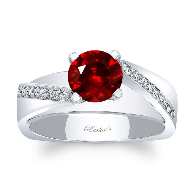 White Gold Split Shank Pave Lab Ruby And Diamond Engagement Ring