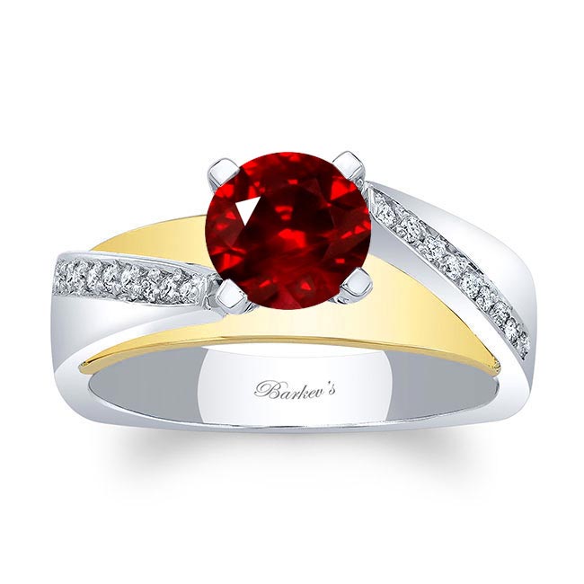 White Yellow Gold Split Shank Pave Ruby And Diamond Engagement Ring