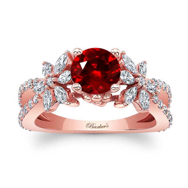 Rose Gold Ruby And Diamond Flower Ring