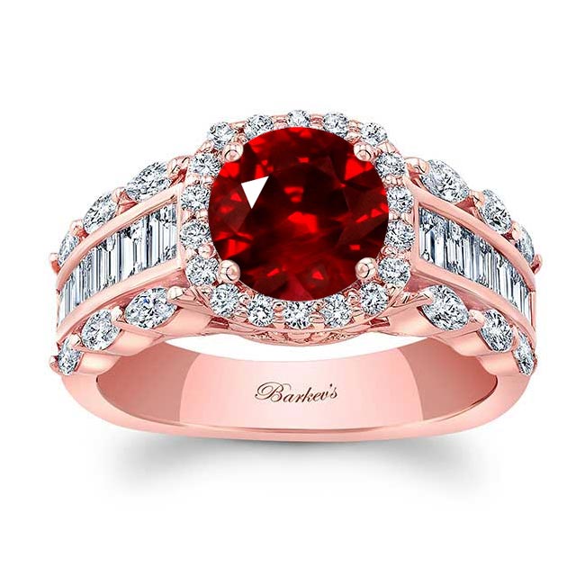 Rose Gold Lab Ruby And Diamond Baguette Ring