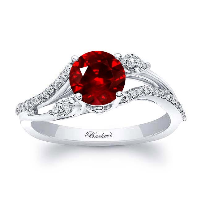 White Gold Curved Split Shank Ruby And Diamond Ring