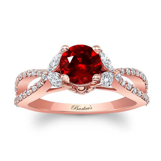 Rose Gold Ruby And Diamond Leaf Ring