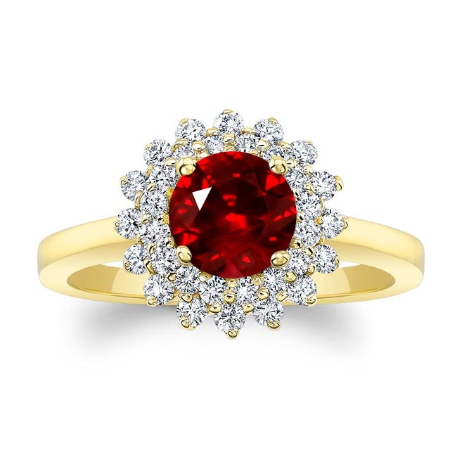Yellow Gold Starburst Ruby And Diamond Ring