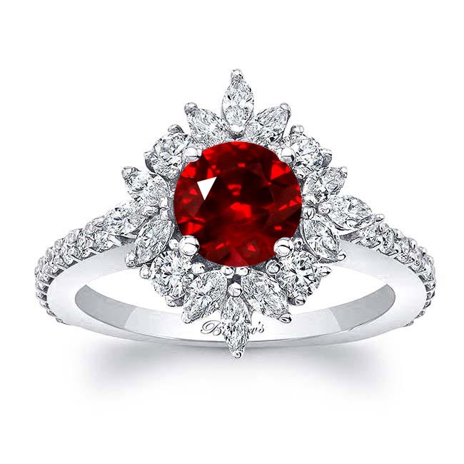 White Gold Marquise Halo Lab Ruby And Diamond Engagement Ring