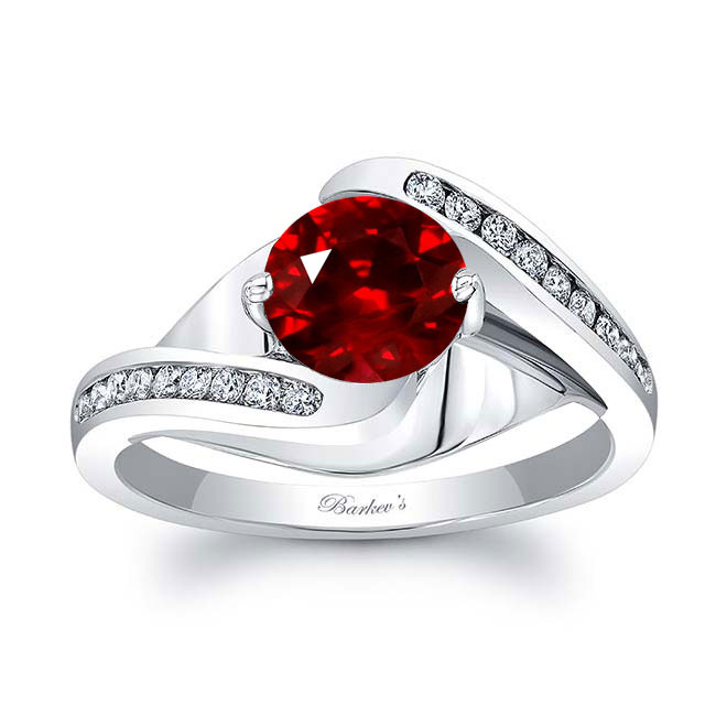 White Gold Split Shank Cathedral Lab Ruby And Diamond Engagement Ring