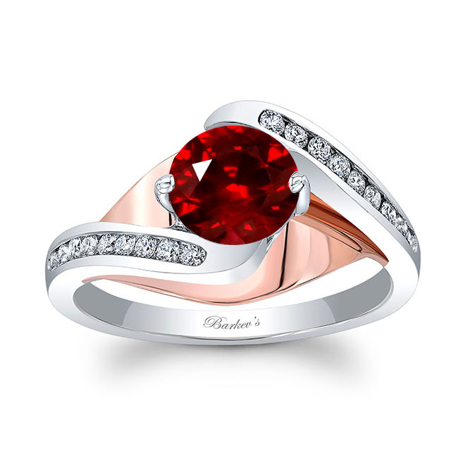 White Rose Gold Split Shank Cathedral Lab Ruby And Diamond Engagement Ring