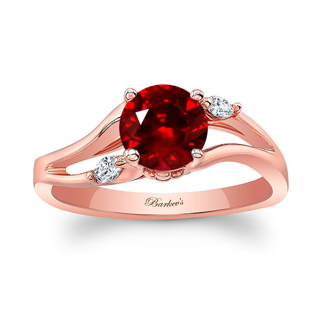 Rose Gold V Shaped Ruby And Diamond Ring