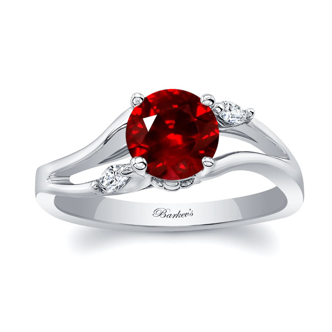 V Shaped Ruby And Diamond Ring