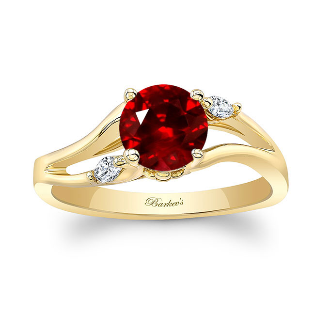 Yellow Gold V Shaped Lab Grown Ruby And Diamond Ring