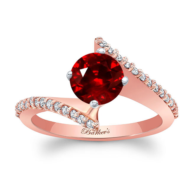 Rose Gold Modern Bypass Ruby And Diamond Engagement Ring