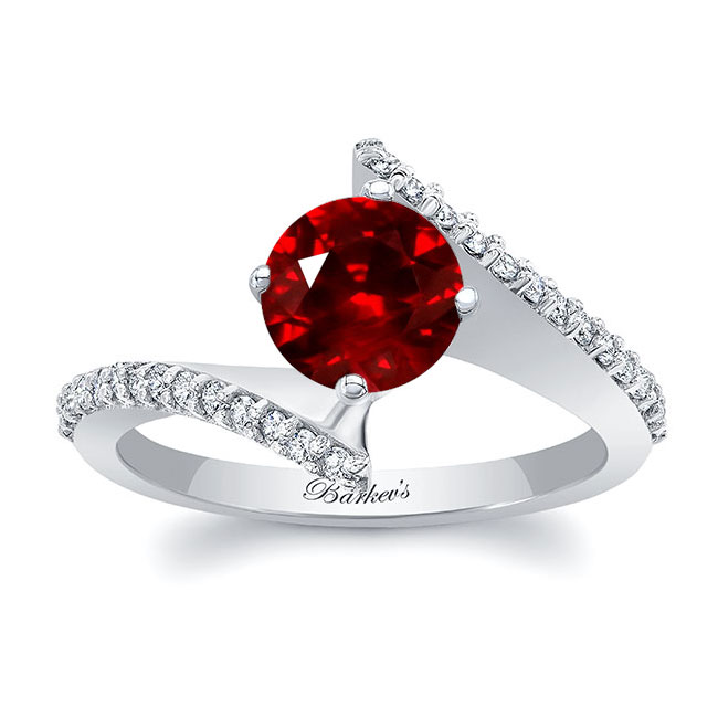 White Gold Modern Bypass Lab Ruby And Diamond Engagement Ring