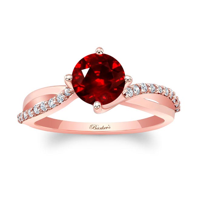 Rose Gold Twisted Ruby And Diamond Engagement Ring