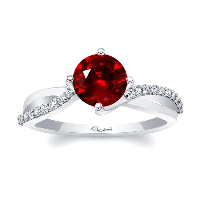 White Gold Twisted Ruby And Diamond Engagement Ring