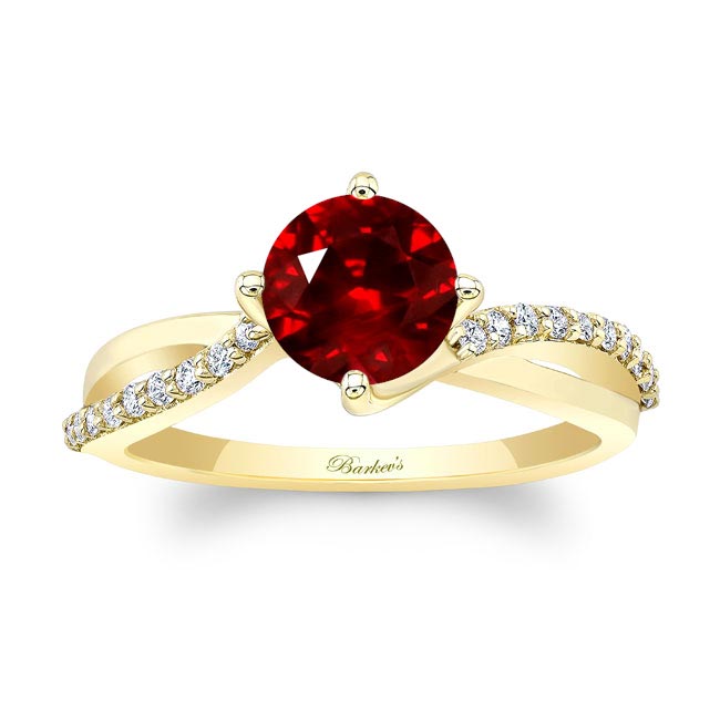 Yellow Gold Twisted Ruby And Diamond Engagement Ring