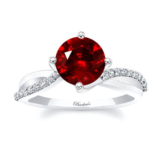 White Gold 2 Carat Twisted Lab Grown Ruby And Diamond Engagement Ring