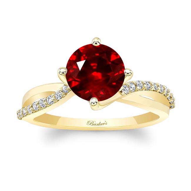 Yellow Gold 2 Carat Twisted Lab Grown Ruby And Diamond Engagement Ring