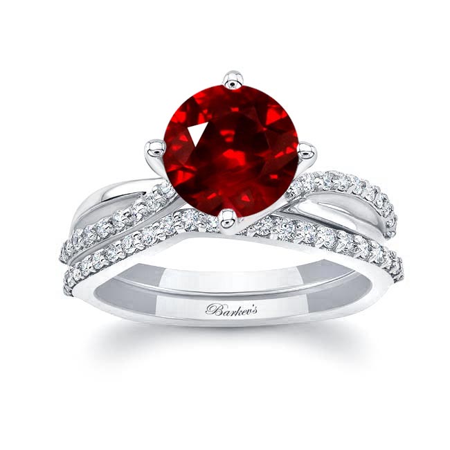 Platinum 2 Carat Twisted Lab Grown Ruby And Diamond Bridal Set
