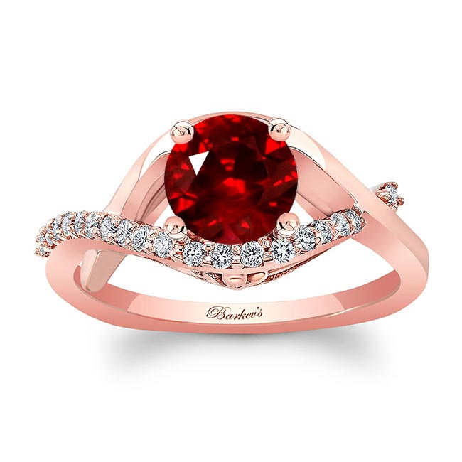 Rose Gold Criss Cross Lab Grown Ruby And Diamond Engagement Ring