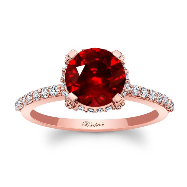Rose Gold Ruby And Diamond Hidden Halo Ring