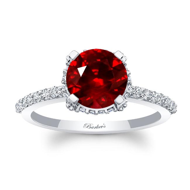 White Gold Lab Grown Ruby And Diamond Hidden Halo Ring