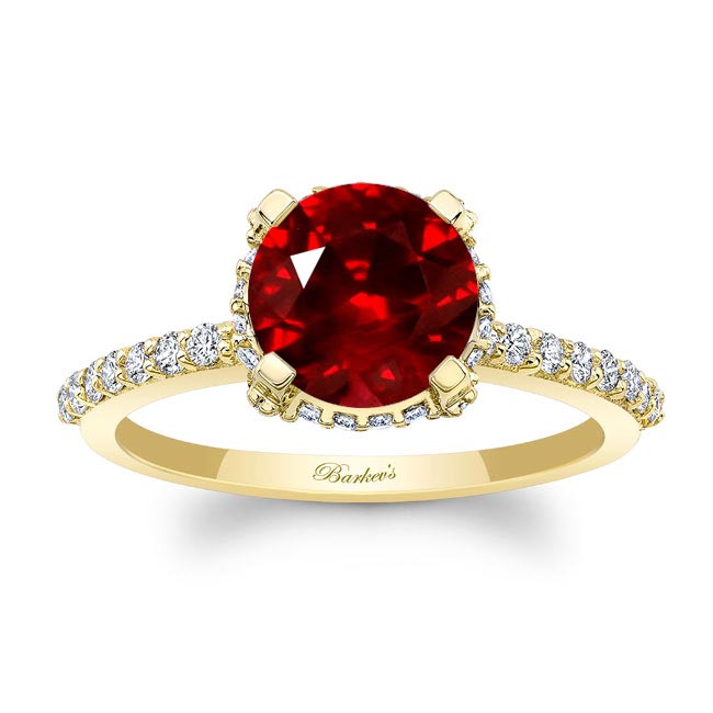 Yellow Gold Ruby And Diamond Hidden Halo Ring