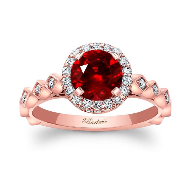 Rose Gold Vintage Halo Ruby And Diamond Ring