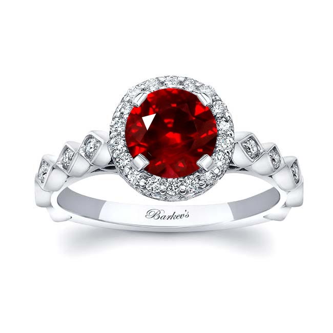 White Gold Vintage Halo Lab Grown Ruby And Diamond Ring