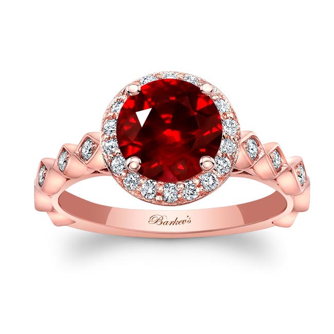 Rose Gold Vintage Halo Lab Grown Ruby And Diamond Engagement Ring