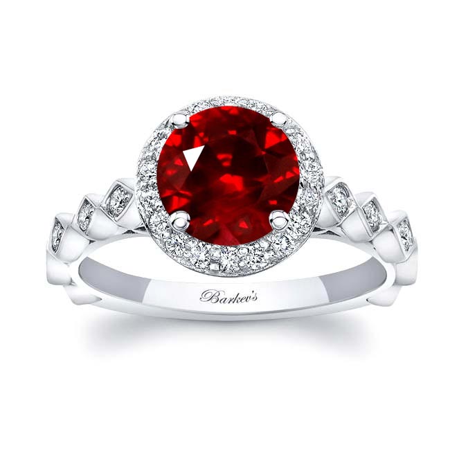 Platinum Vintage Halo Ruby And Diamond Engagement Ring