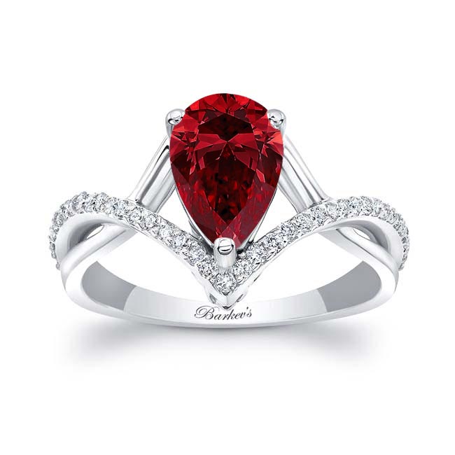 White Gold Unique Pear Shaped Ruby And Diamond Ring