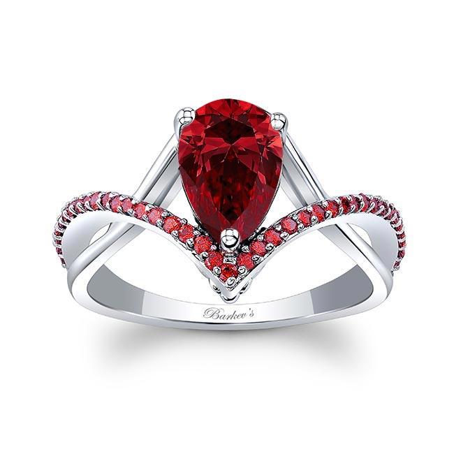 White Gold Unique Pear Shaped Lab Ruby Ring