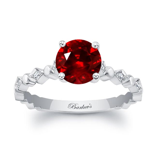 White Gold Art Deco Lab Grown Ruby And Diamond Engagement Ring