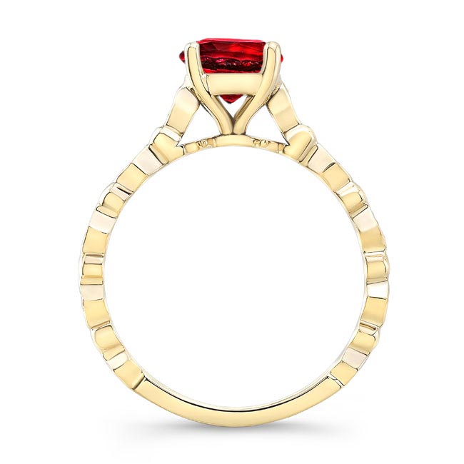 Yellow Gold Art Deco Lab Grown Ruby And Diamond Engagement Ring Image 2
