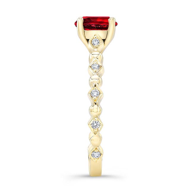 Yellow Gold Art Deco Lab Grown Ruby And Diamond Engagement Ring Image 3