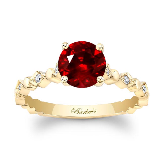 Yellow Gold Art Deco Lab Grown Ruby And Diamond Engagement Ring