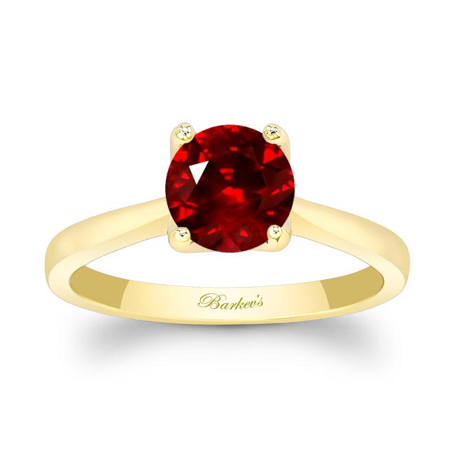 Yellow Gold Delicate Curved Lab Grown Ruby Solitaire Ring