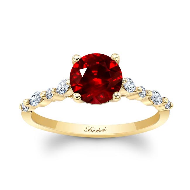 Yellow Gold Vintage Style Lab Ruby And Diamond Ring