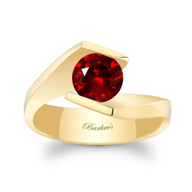 Yellow Gold Tension Solitaire Lab Grown Ruby Ring