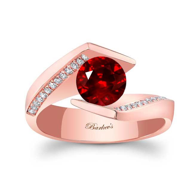 Rose Gold Tension Setting Ruby And Diamond Ring