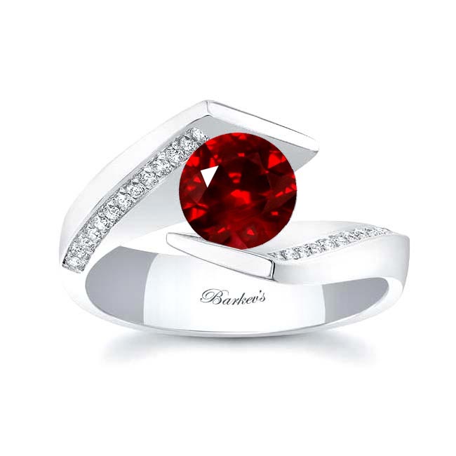 White Gold Tension Setting Ruby And Diamond Ring